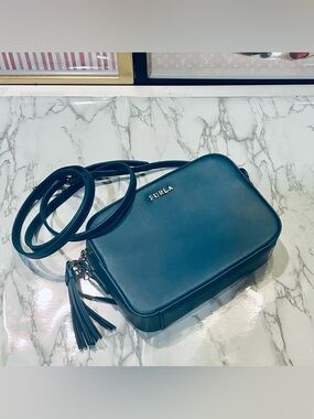 Furla Teal-Blue Leather Crossbody Bag EUC